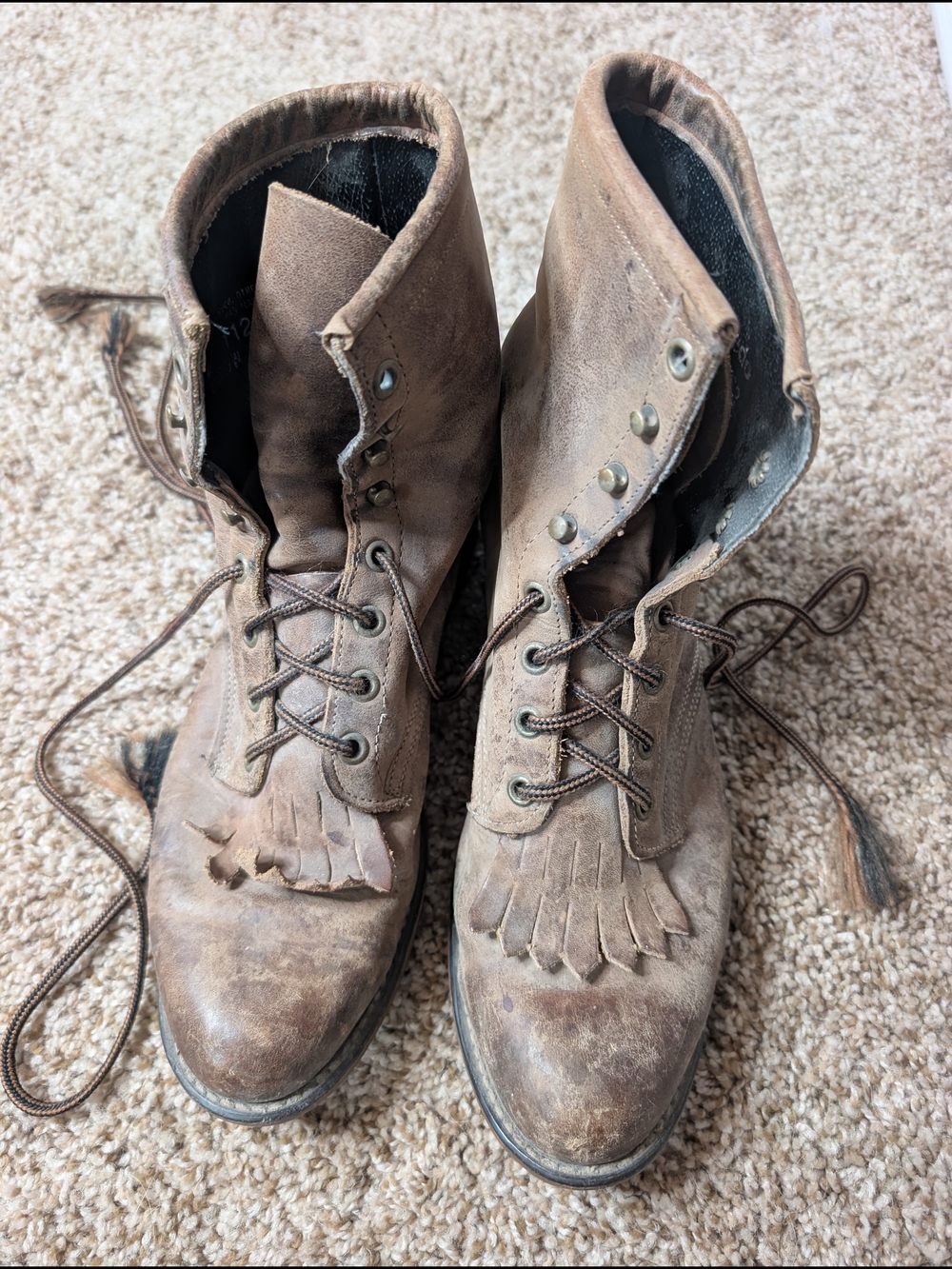 Laredo Brown Leather Lace-Up Ankle Boots with Fringe